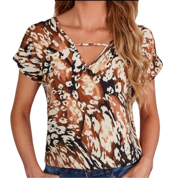 Boheme Tops - New Boho Casual Watercolour Batwing Short Sleeve Polyester Leopard Top Size: M